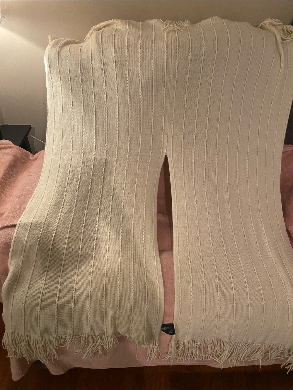 Cream Ribbed Fringe Scarf Wrap - Lightweight Women's Accessory